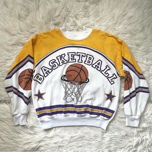 VTG 80s Basketball Slam Dunk all over print sweatshirt Lakers grunge emo indie M